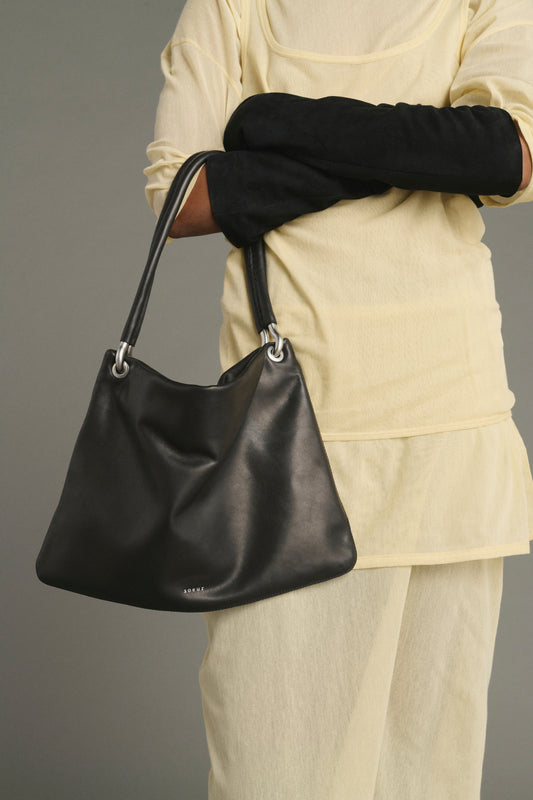 Gia Mini Cabas - Schwarz Glattes Leder mit Ösen - Soeur