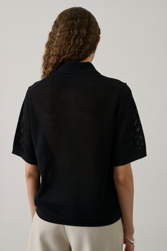 Polo Harvey - Noir - Laine mérinos - Femme