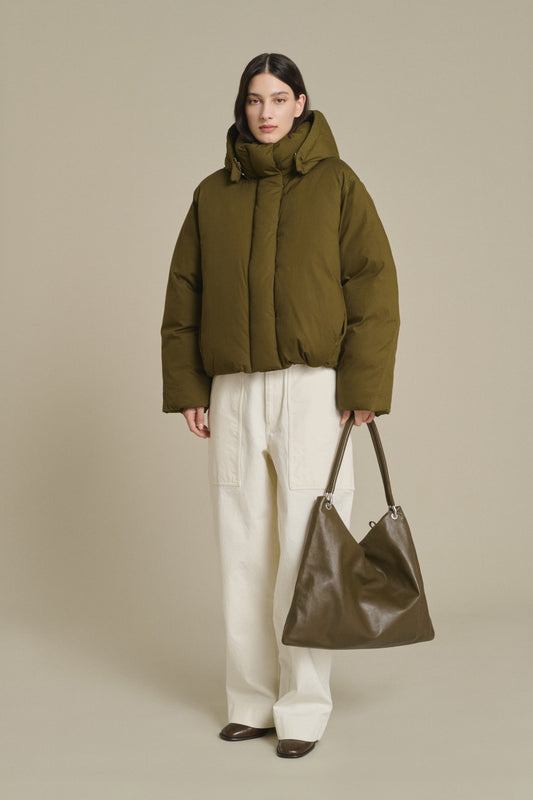 Shopper Gia - Khaki Glattleder mit Ösen Damen - Soeur