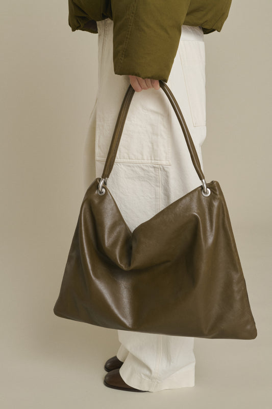 Shopper Gia - Khaki Glattleder mit Ösen Damen - Soeur
