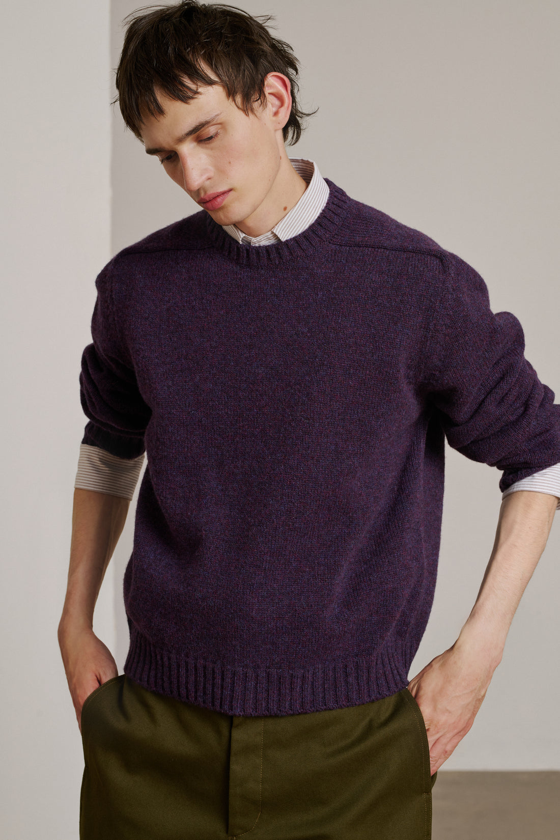 Isamu Pullover Purple Wool Man Delivery in Belgium