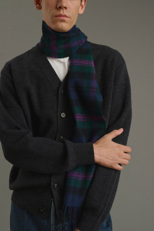 Kela scarf - green and purple checked wool - Soeur