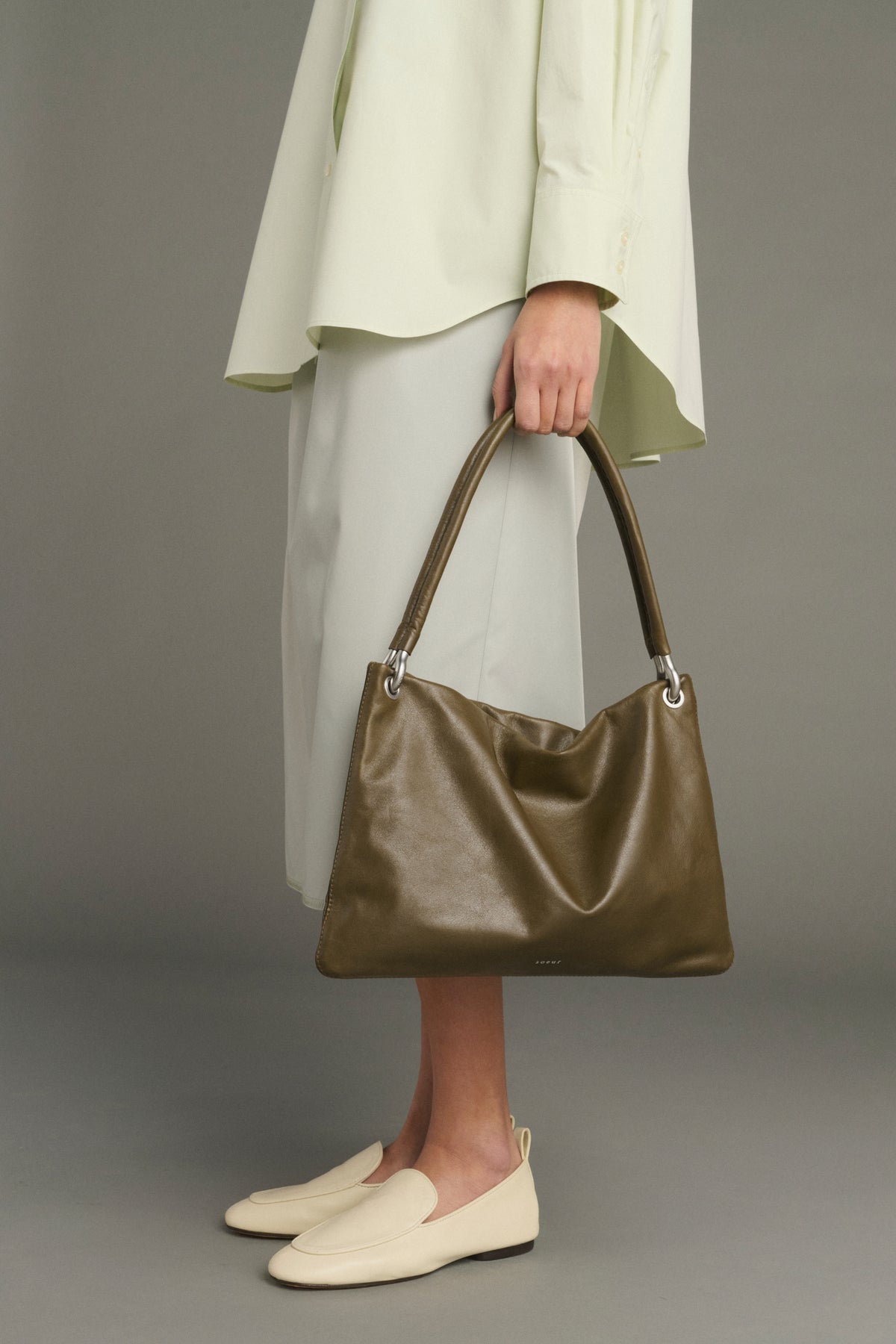 Shopper Gia Mini - Khaki Glattleder Mit Reißverschluss Damen - Soeur vue 2
