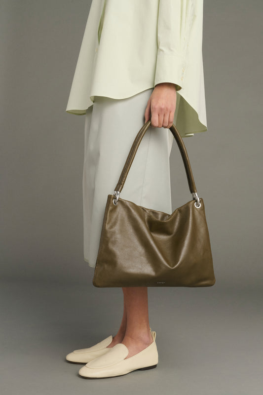 Shopper Gia Mini - Khaki Glattleder Mit Reißverschluss Damen - Soeur