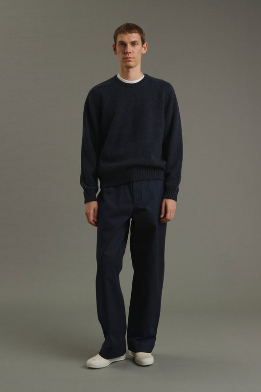 Pullover Isamu - Meliertes Marineblau - Wolle - Herren