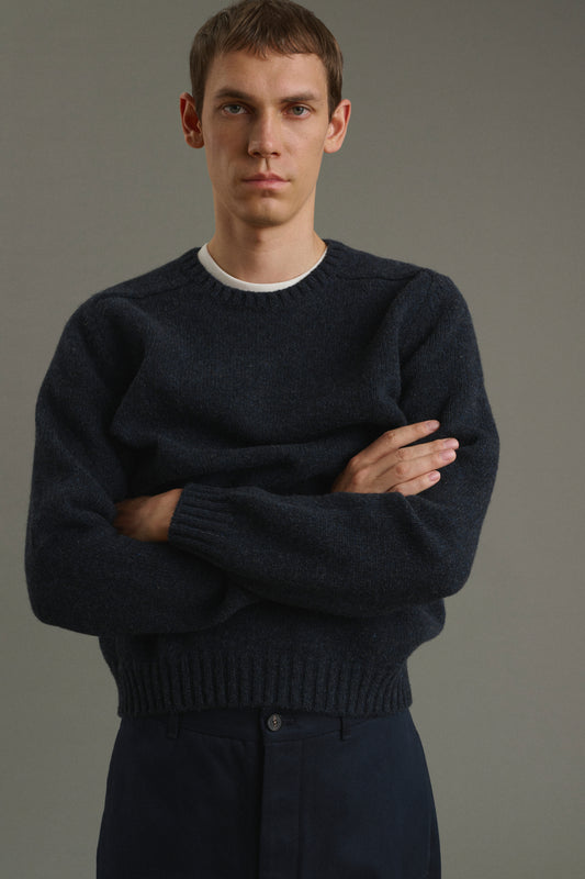 Pullover Isamu - Meliertes Marineblau - Wolle - Herren