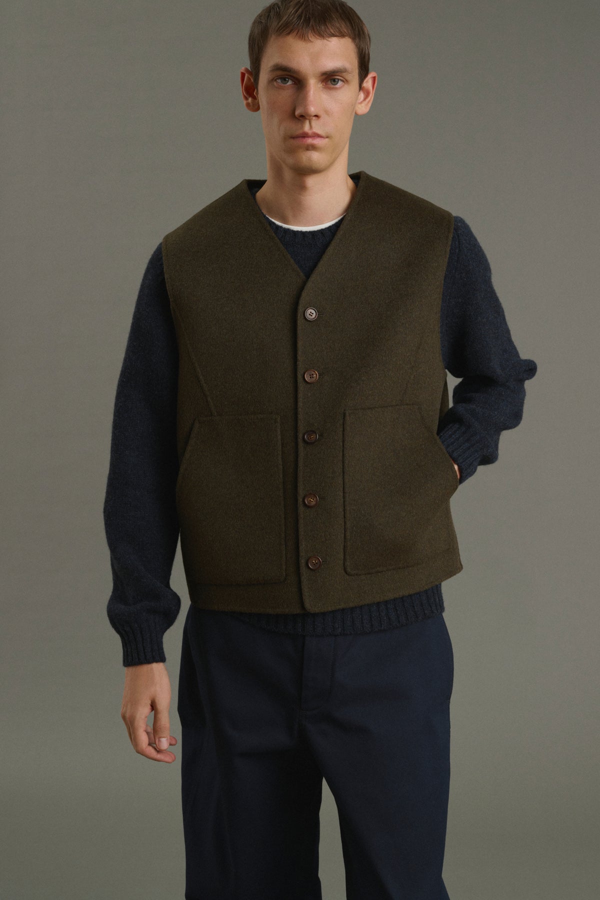 Jacke Romain - Meliertes Khaki - Doppelseitiger Stoff - Herren