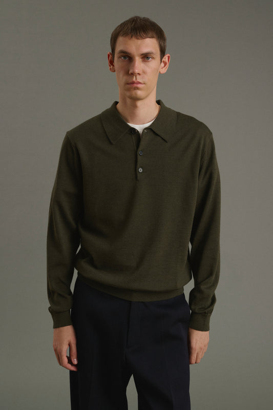 Pullover Etienne - Khaki meliert - Merinowolle - Herren