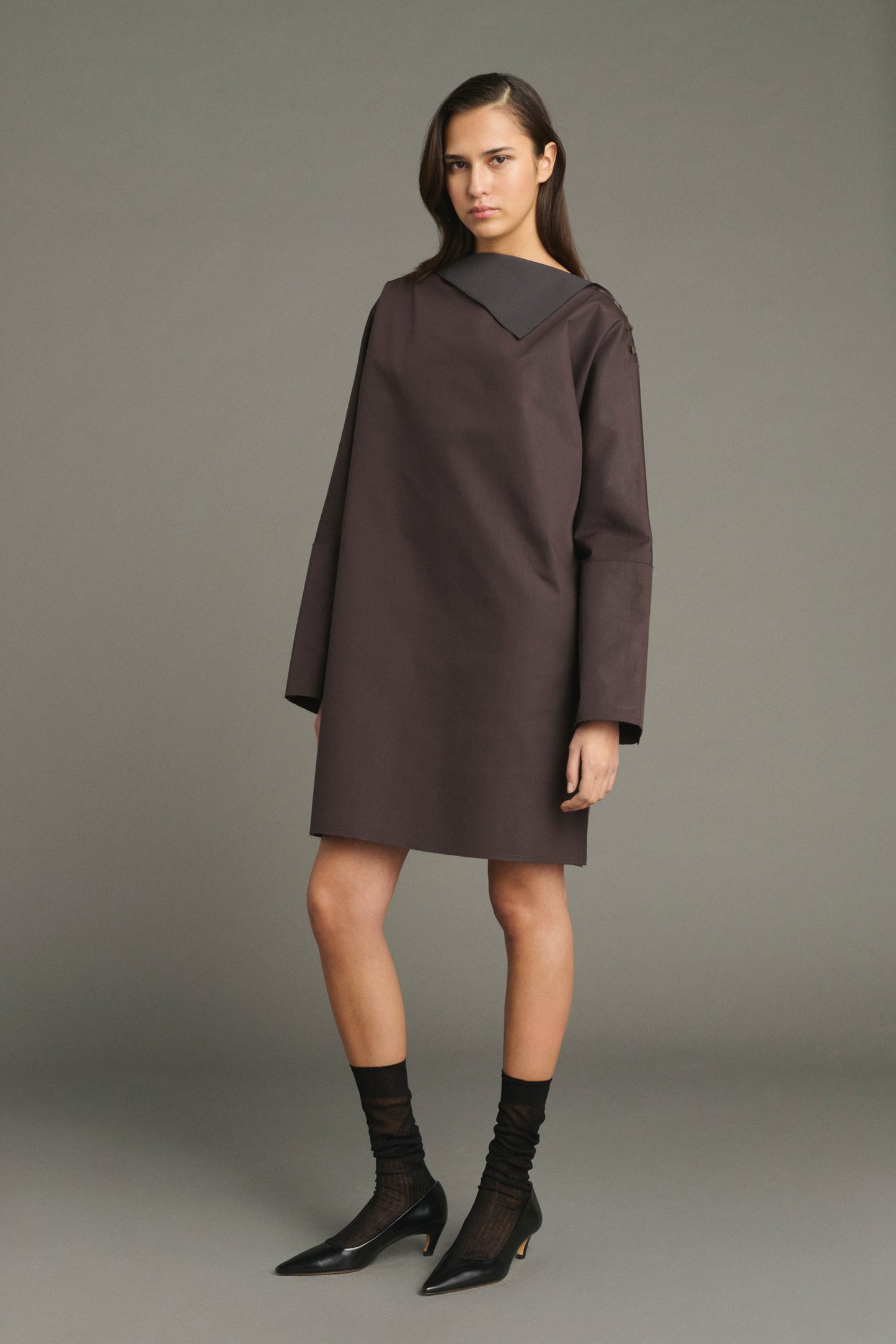 Kleid Liris – Feige/Dunkelbraun – Baumwolle – Damen
