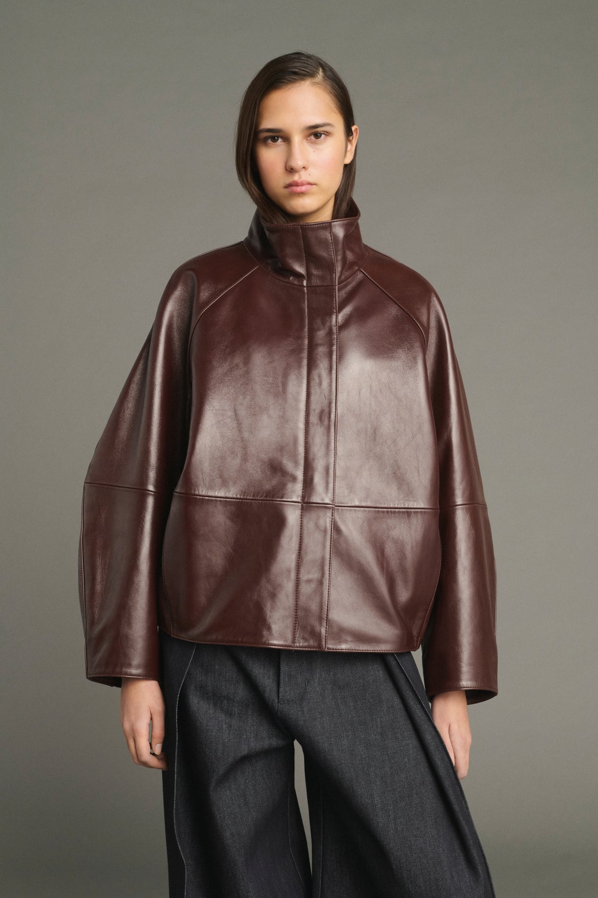 Jacke Gamma - Bordeaux - Leder - Damen vue 3