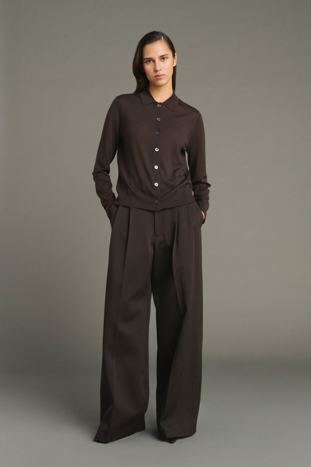 Cardigan Hailey - Chocolat - Laine Mérinos - Femme vue 1