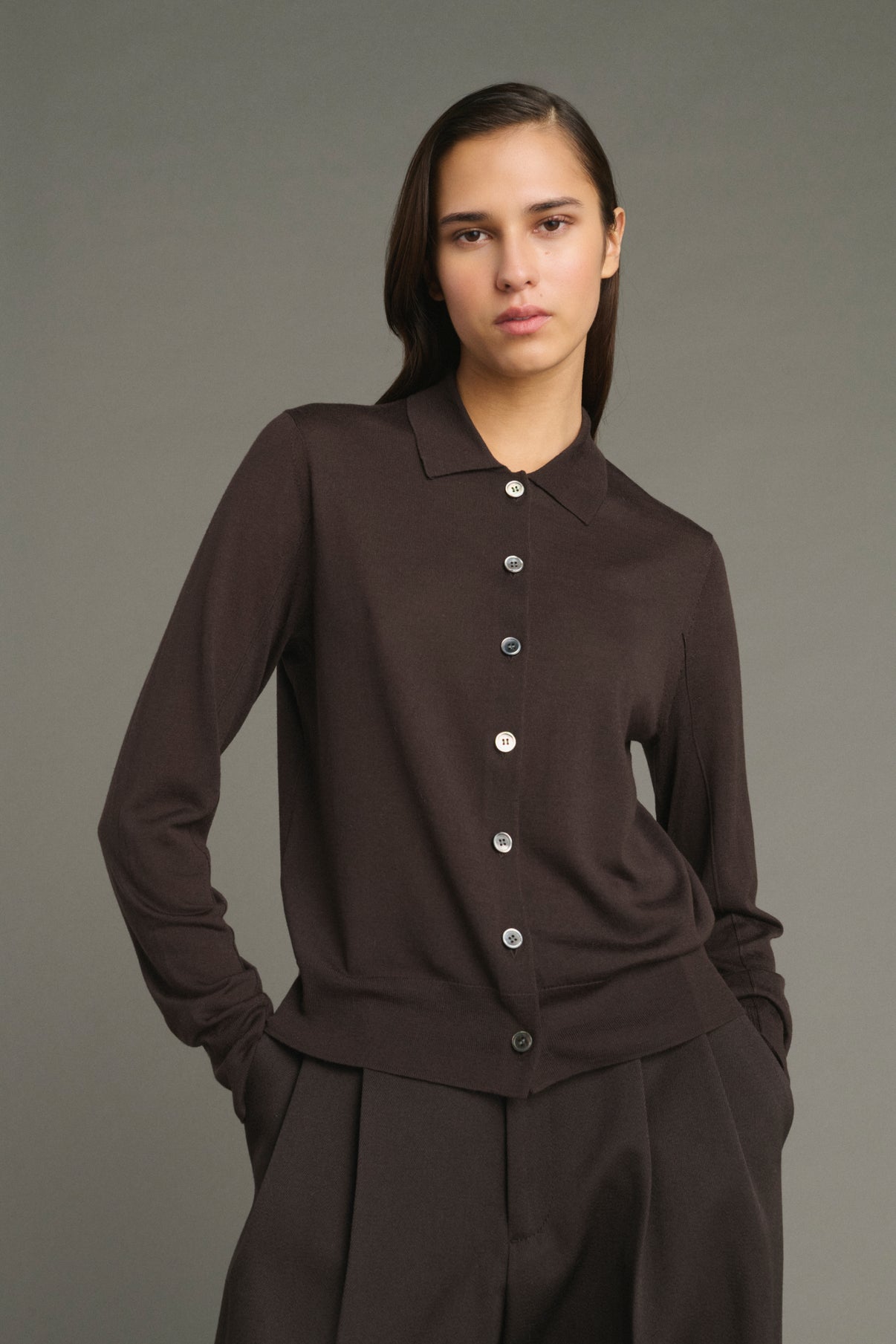 Cardigan Hailey - Chocolat - Laine Mérinos - Femme vue 3