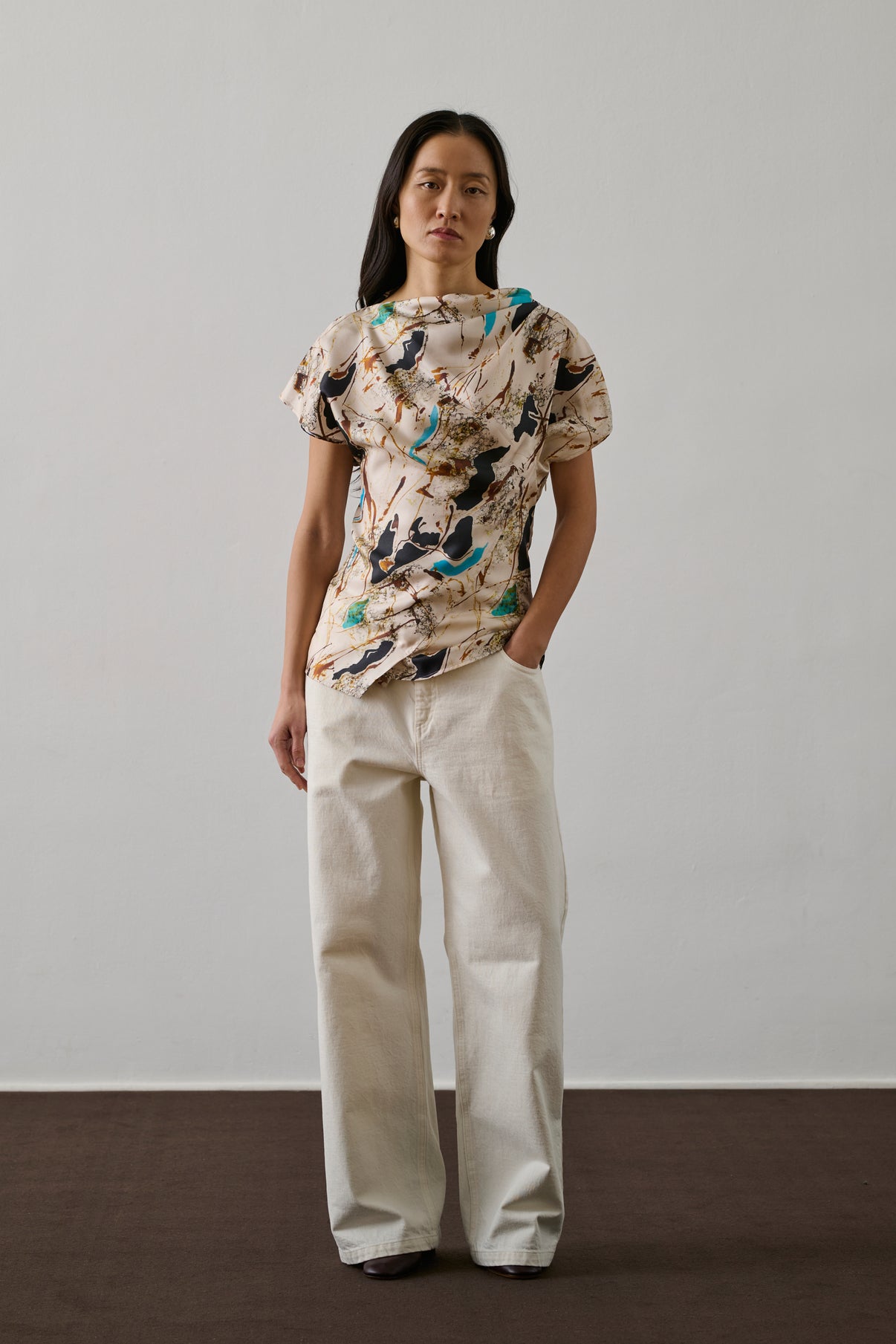 Blouse Fedora - Beige/Turquoise - Soie - Femme vue 3