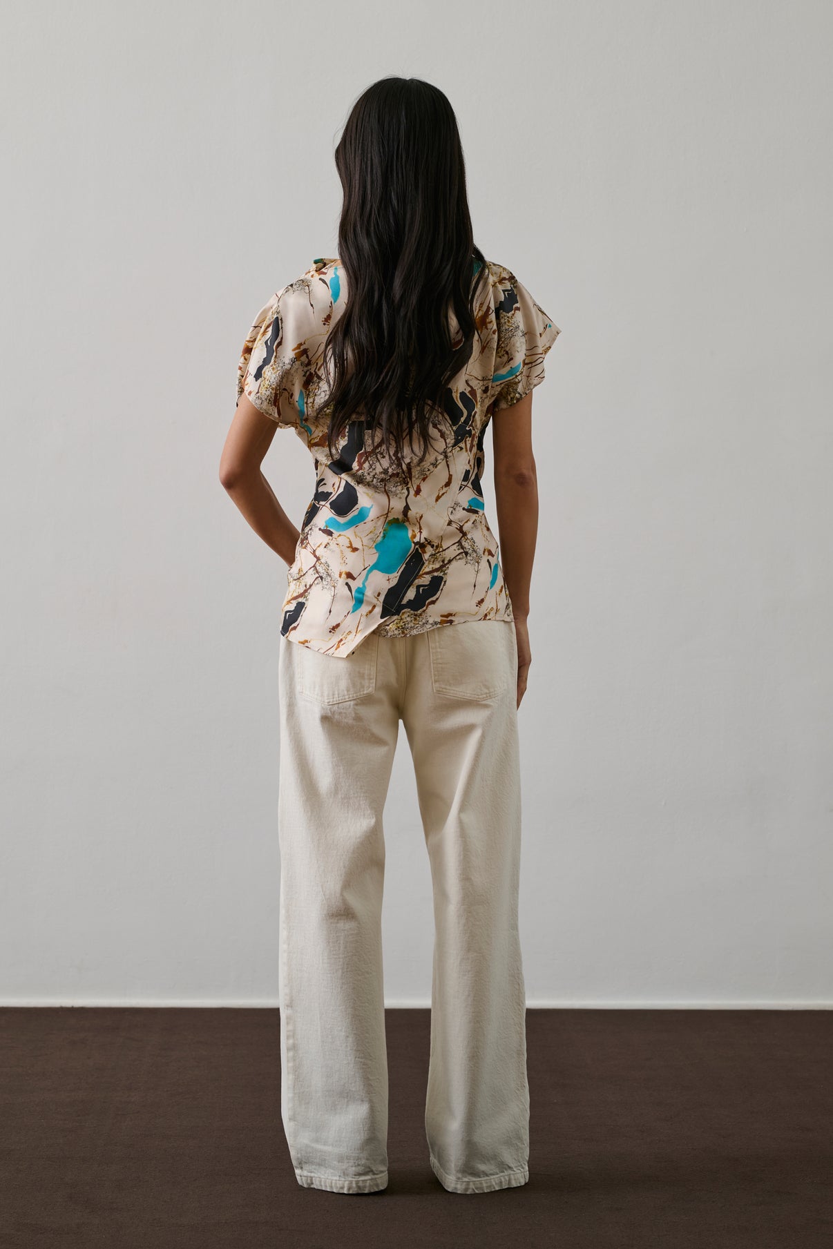 Blouse Fedora - Beige/Turquoise - Soie - Femme vue 4