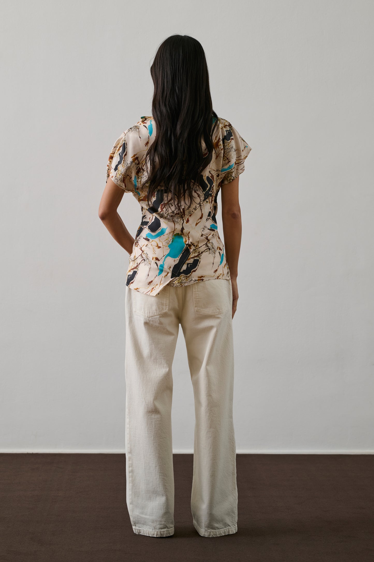 Blouse Fedora - Beige/Turquoise - Soie - Femme