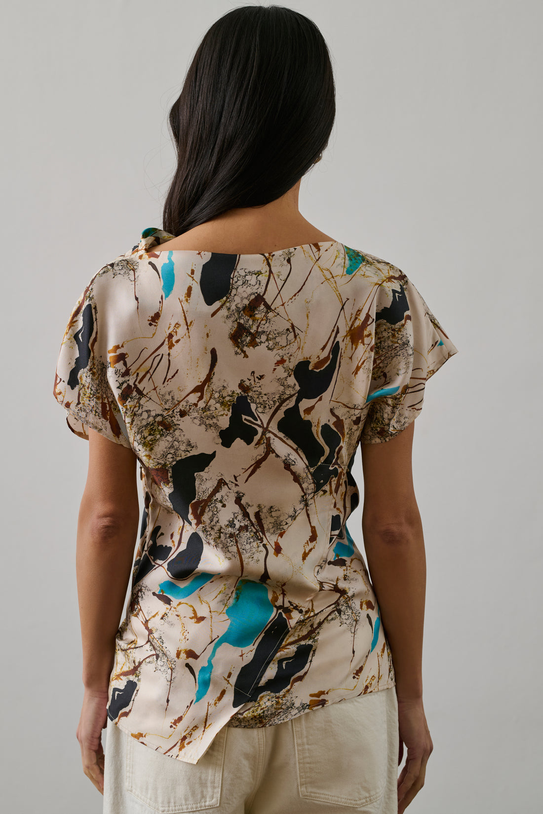 Blouse Fedora - Beige/Turquoise - Soie - Femme