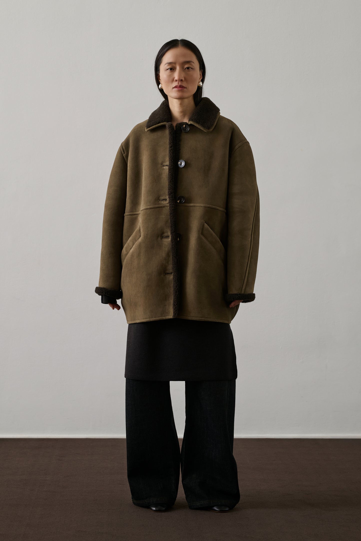 Manteau Breda - Taupe/Gris Foncé - Cuir - Femme