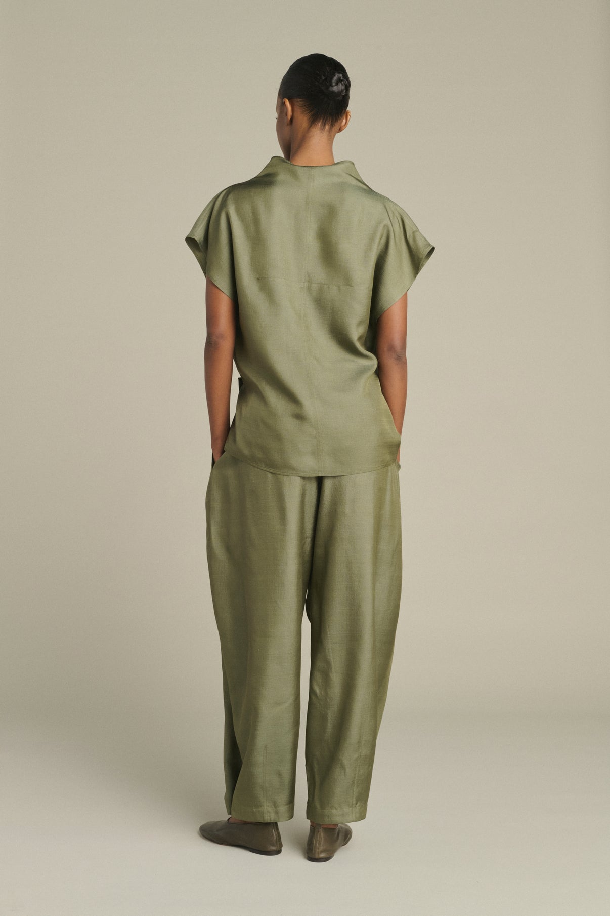 Pantalon Vernon - Vert De Gris - Soie - Femme vue 2
