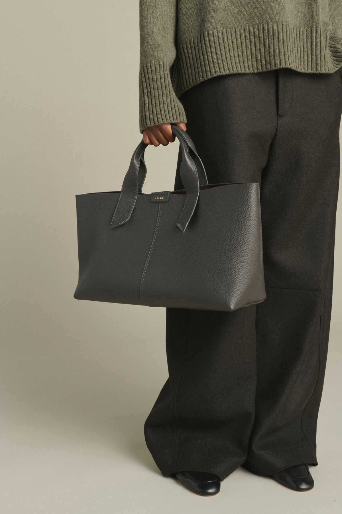 Tasche Suave - Stahl Gekörntes Leder Baguette - Soeur vue 2