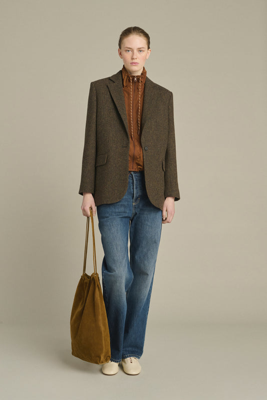 Sevres Jacke – braun-marineblauer Blazer aus Fischgrät-Tweed – Soeur