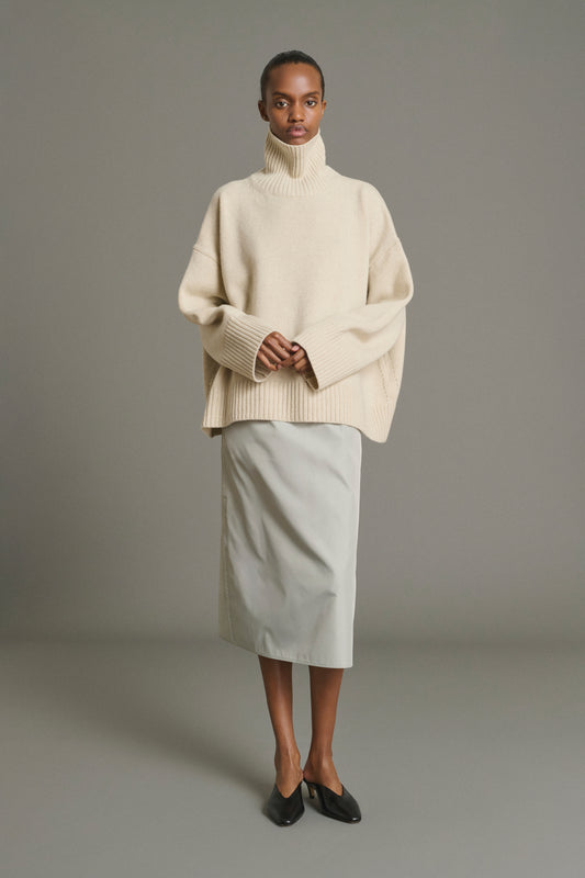 Pullover William - Ecru Meliert Merinowolle Stehkragen - Soeur