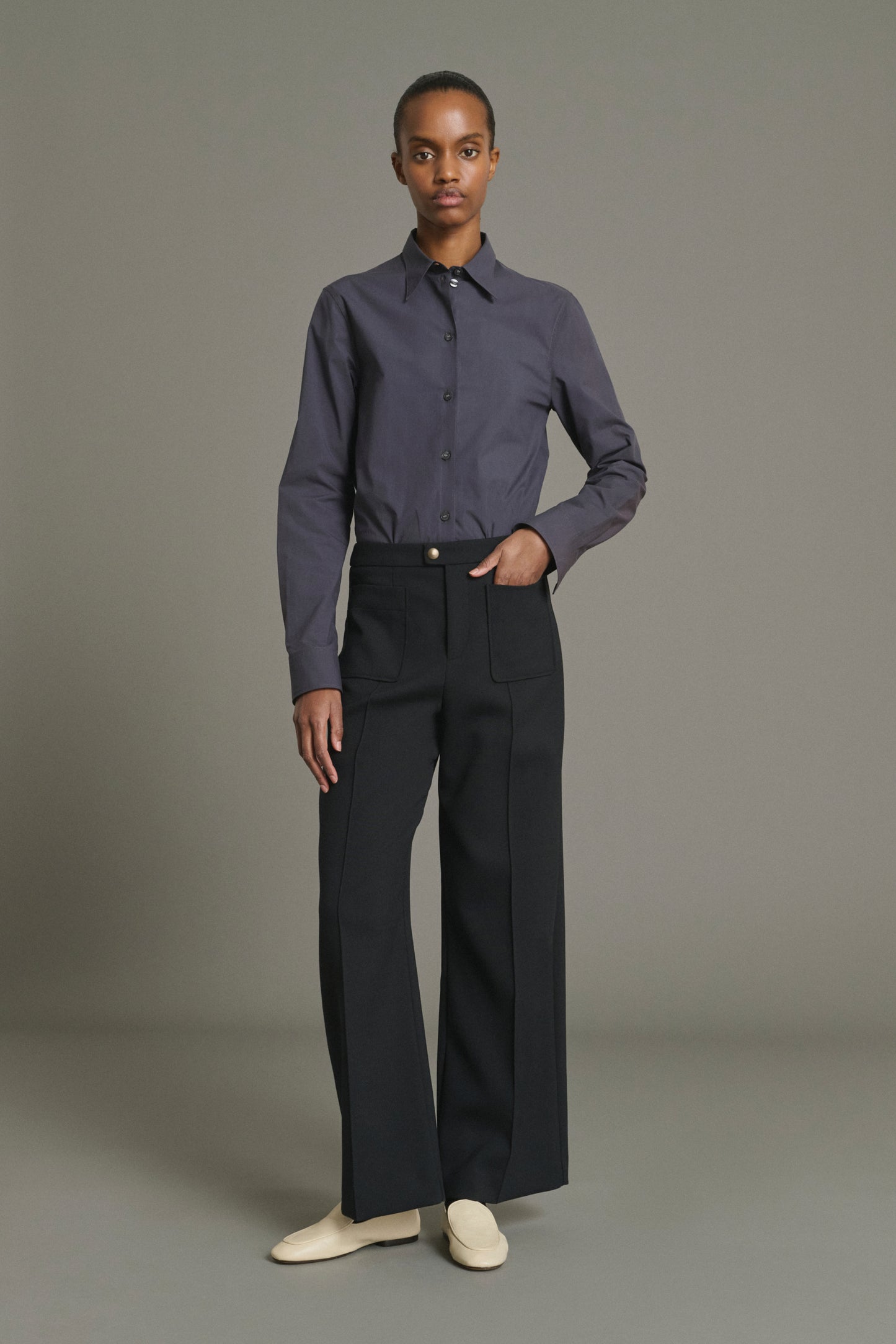 Trousers Harry - Black Wool Flared 7/8 Women - Soeur