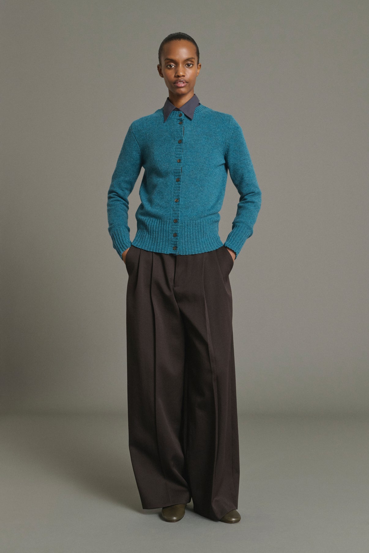 Cardigan Fugu - Persischblau - Merinowolle - Damen vue 1