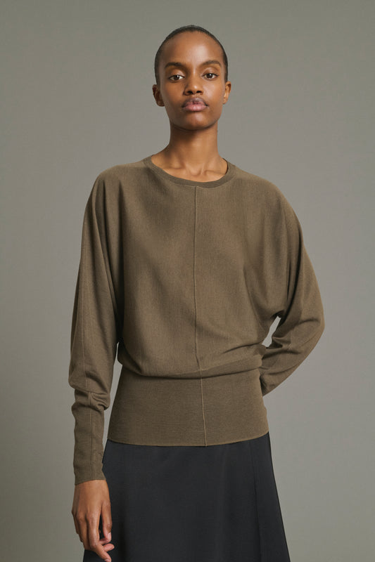 Pullover Lina - Khaki - Merinowolle - Damen