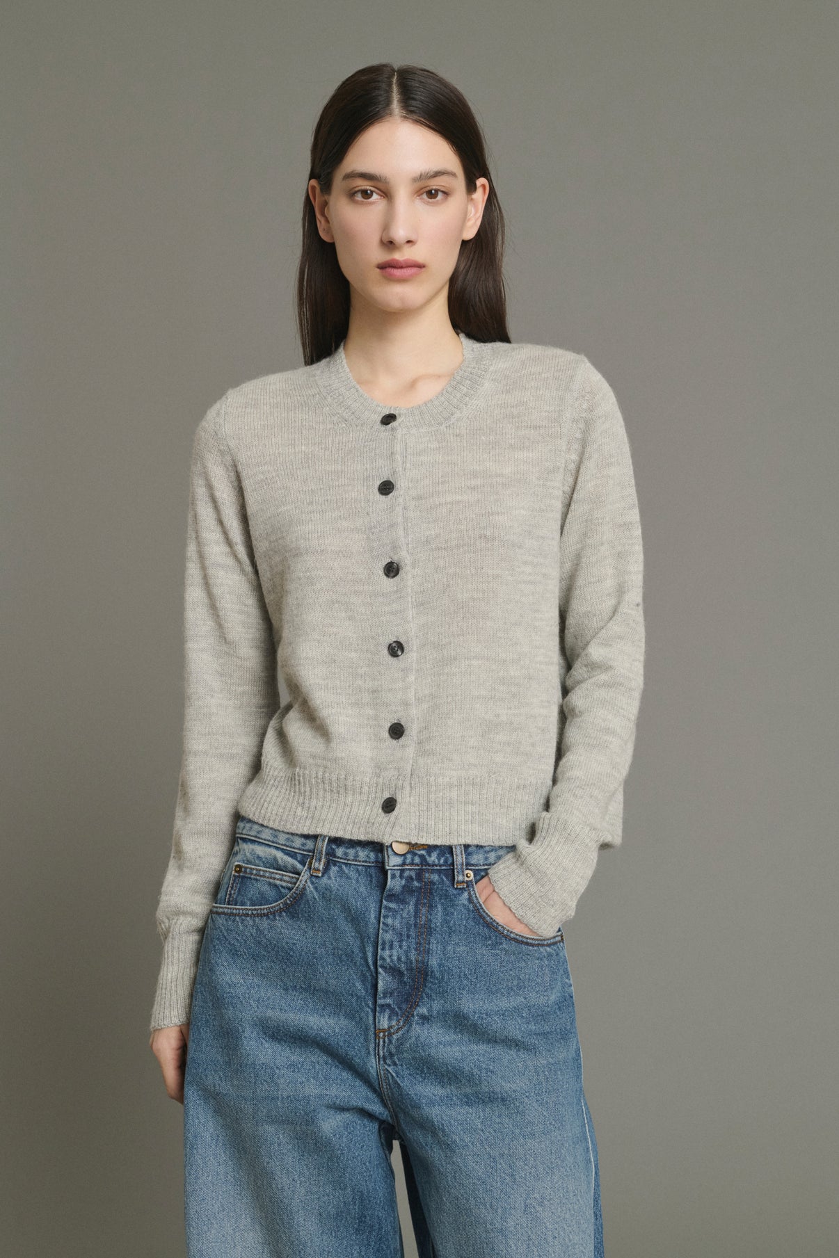 Cardigan Griffith - Hellgrau Meliert - Wolle - Damen vue 3