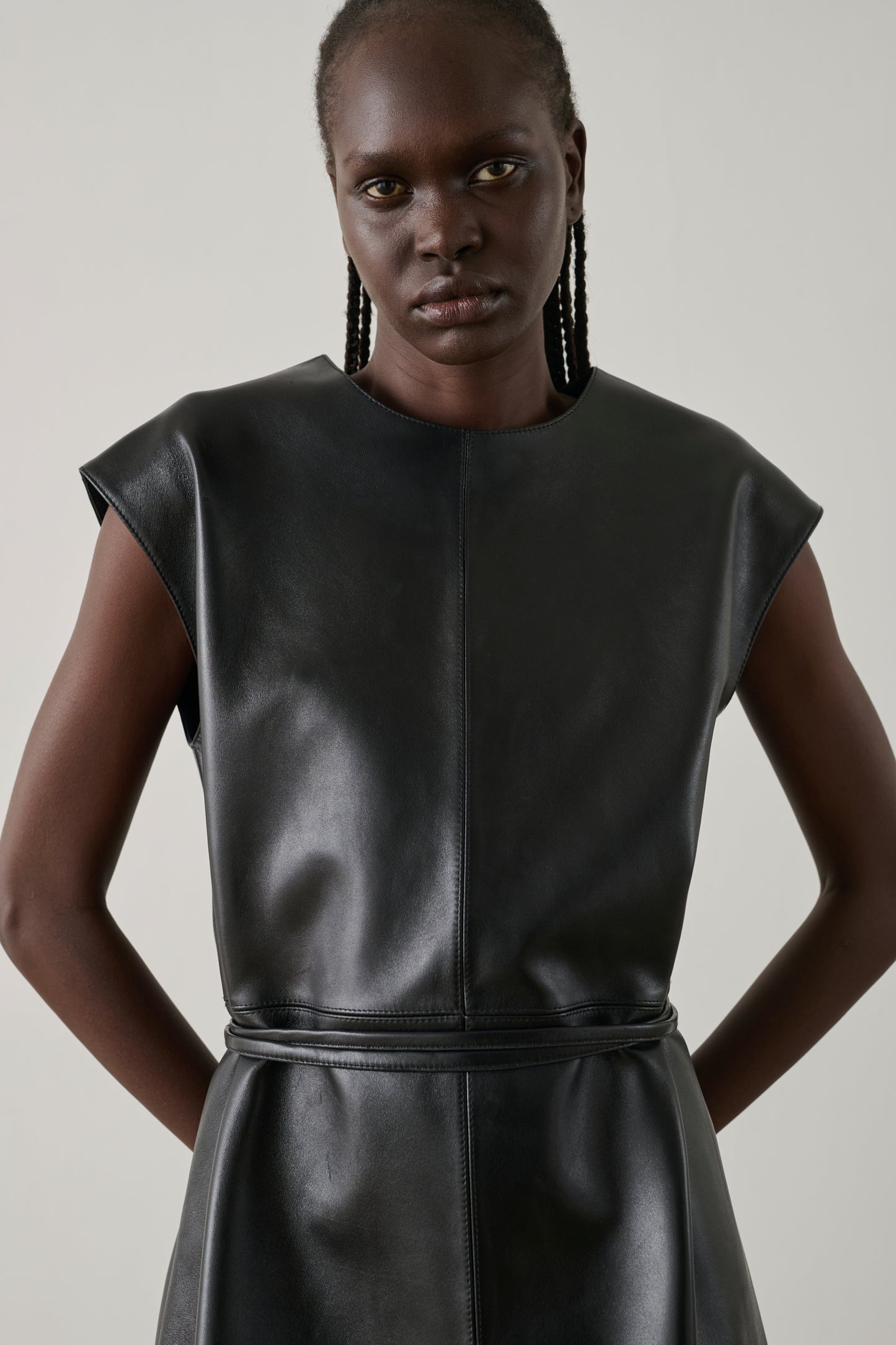 Kleid Sofia - Schwarz - Leder - Damen