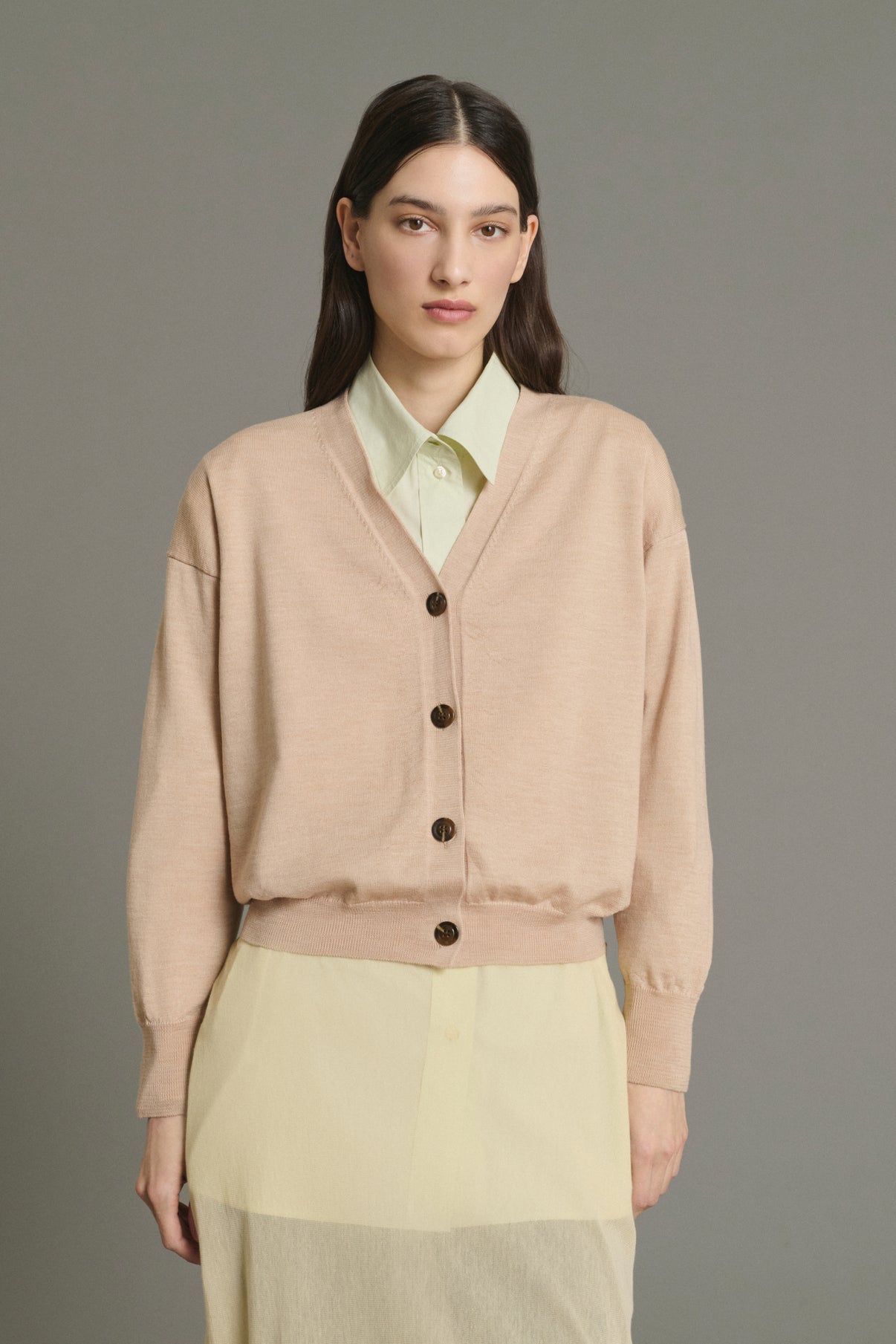 Cardigan Idem - Beige Rosé - Laine Mérinos - Femme vue 1