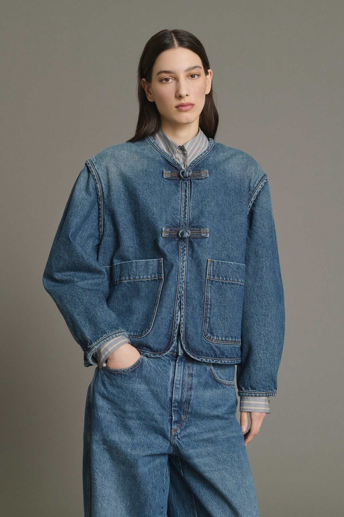 Veste Agatha - Bleu Denim Coton Femme - Soeur vue 3