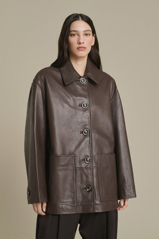 Jacke Vincenzo – Taupe Glattes Leder Damen – Soeur