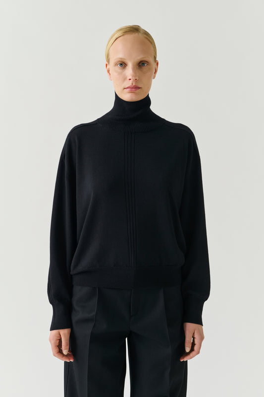 Pullover Nord - Schwarz Merinowolle Rollkragen Oversize - Soeur