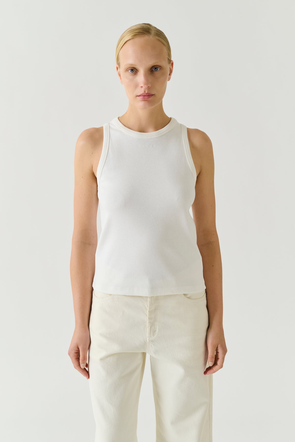 Trägershirt Dolly – Weiß Baumwolle Feinripp Damen – Soeur